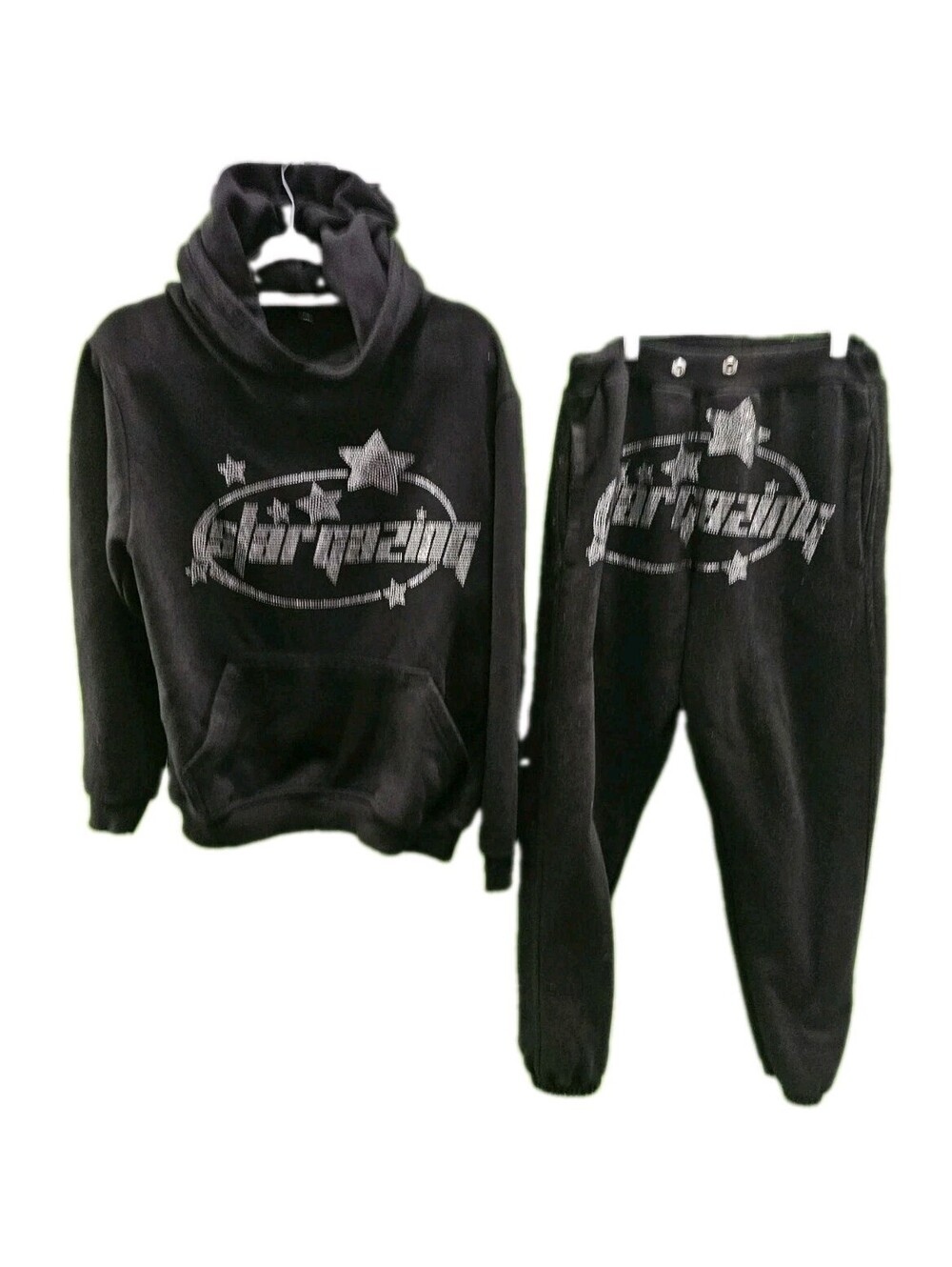 Stargazing Rhinestone Graphic Hoodie and Joggers Set M Black Sweatsuit 2 Piece